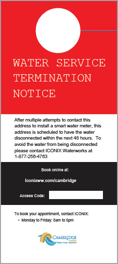 Cambridge Water Termination Service-Sample Doorhanger