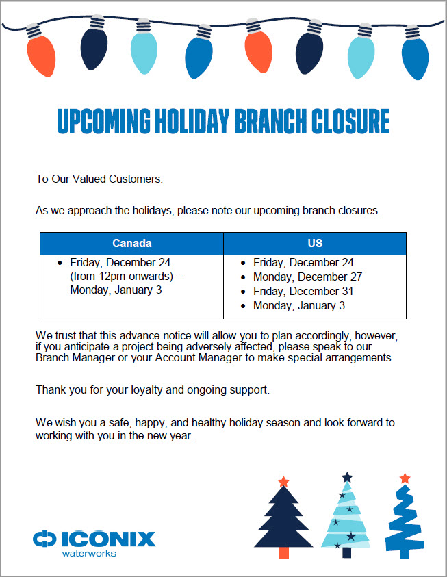 2021 ICONIX Holiday Branch Closures